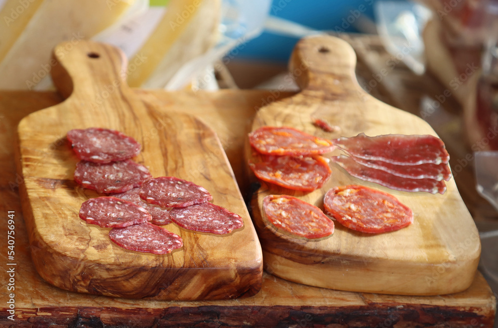 olive wood cutting board with cold cuts-