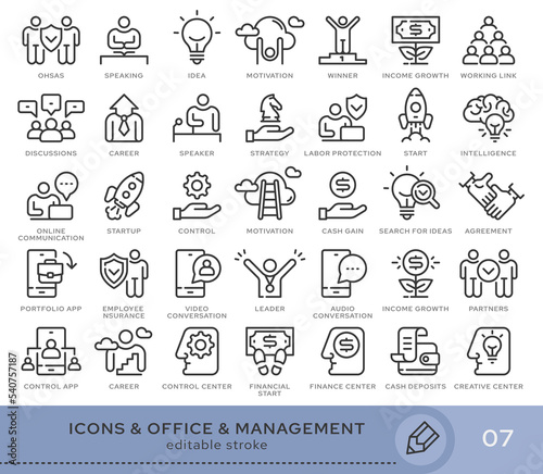 Set of conceptual icons. Vector icons in flat linear style for web sites, applications and other graphic resources. Set from the series - Office and Management. Editable stroke icon.