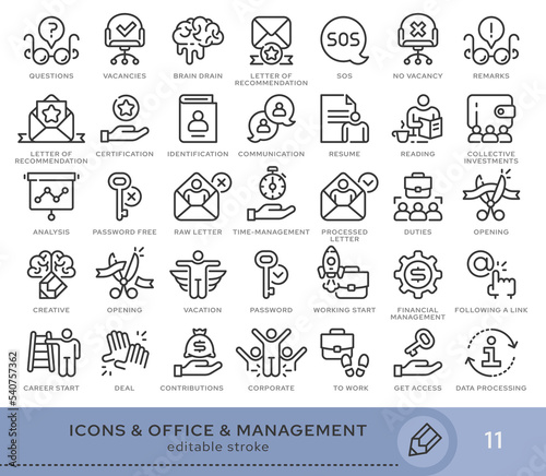 Set of conceptual icons. Vector icons in flat linear style for web sites, applications and other graphic resources. Set from the series - Office and Management. Editable stroke icon.