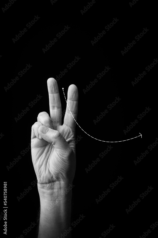 Hand demonstrating the Japanese sign language letter 'RI' or 'り' with