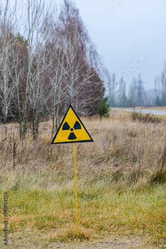 Radiation sign at the Chernobyl exclusion zone, Ukraine