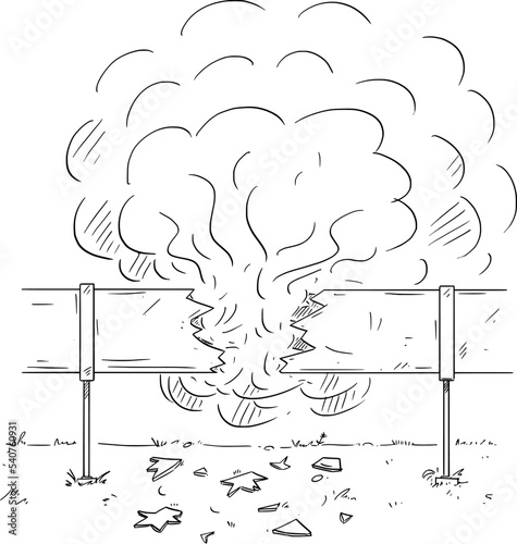 Broken Gas Pipeline, Vector Cartoon Stick Figure Illustration
