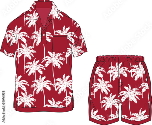 MEN AND BOYS WEAR TEE AND SHORT RESORT SET VECTOR