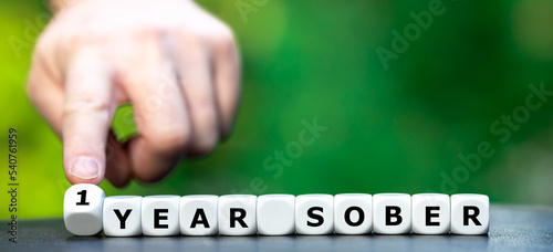 Billede på lærred Dice form the expression '1 year sober'.