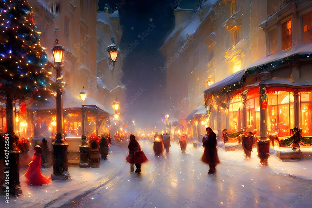 christmas marked in the city - painting