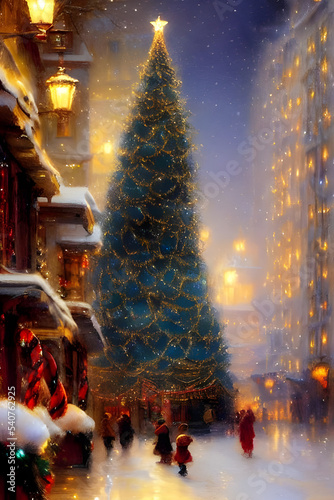 christmas marked in the city - painting