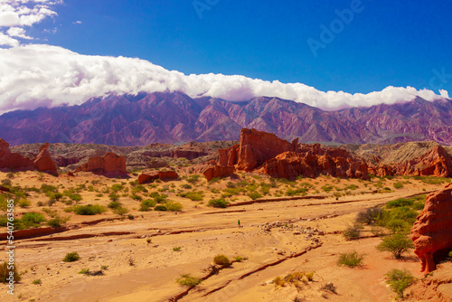 Panoramic view of the Las Conchas river in the Calchaqui Valley, province of Salta, near Cafayate, northern Argentina