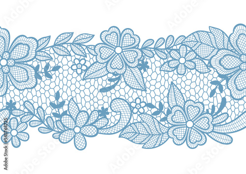 Lace seamless pattern with flowers and leaves. Embroidery handmade decoration.