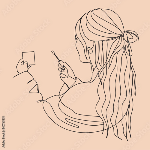 Makeup Artist one line illustration. Minimalist Face Beauty Logo.Vector drawing.Professional makeup.