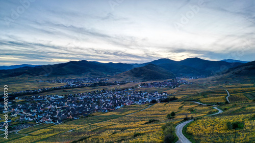 Vignoble de Sigolsheim vallée de Kaysersberg en alsace Vosges, France. paysage d'automne