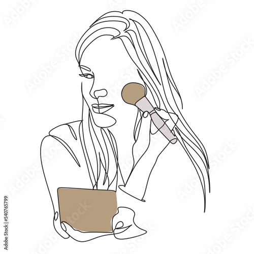 Makeup Artist one line illustration. Minimalist Face Beauty Logo.Vector drawing.Professional makeup.