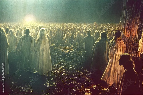 Cinema stills of an oneiric, theatrical staging made with Artificial Intelligence.