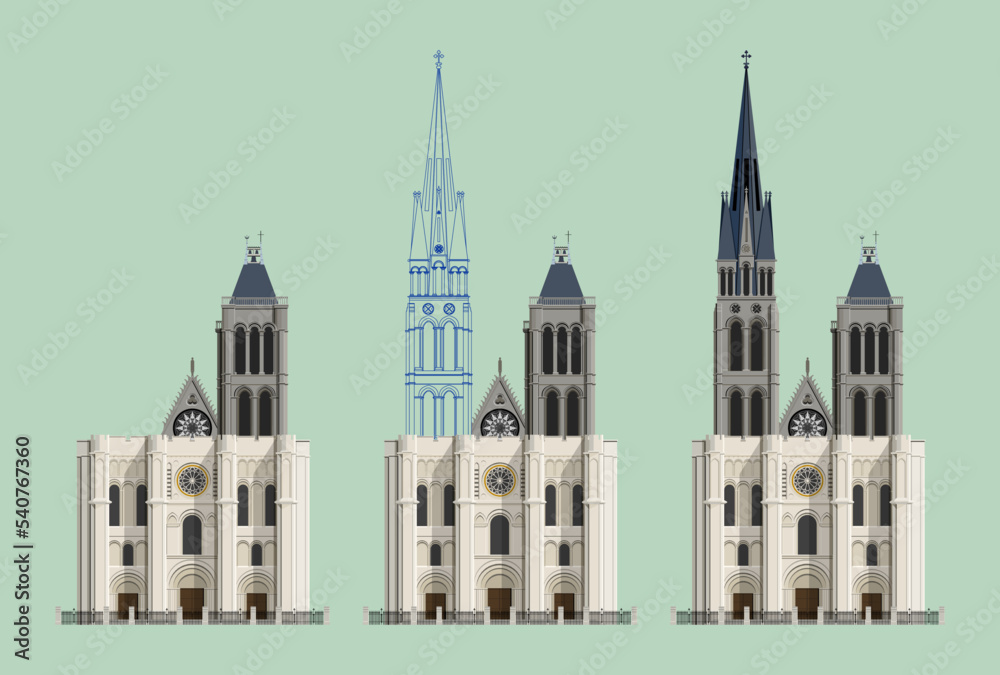 Travel landmarks Saint Denis Cathedral, architecture vector illustration