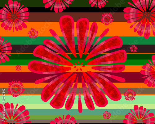 art Illustration image vecteur fleurs rouges sur le fond rayures multicolores  photo