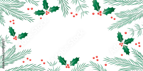 christmas winter background fir branches and holly berry
