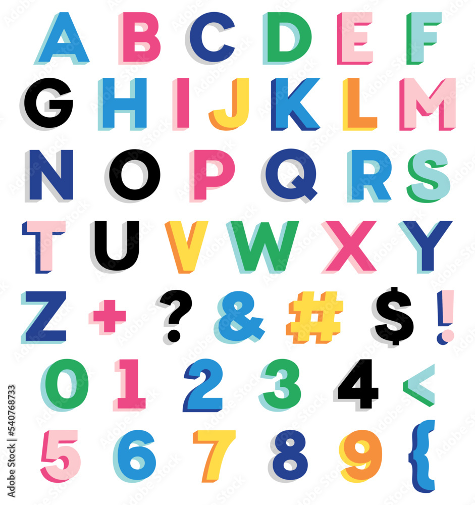 3D alphabet with numbers and symbols