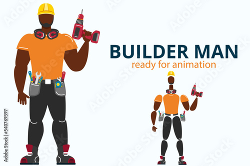 Front view of builder in uniform with screwdriver