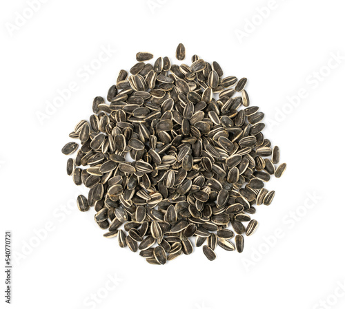 Sunflower Seeds Pile, Striped Raw Seeds Isolated Top View