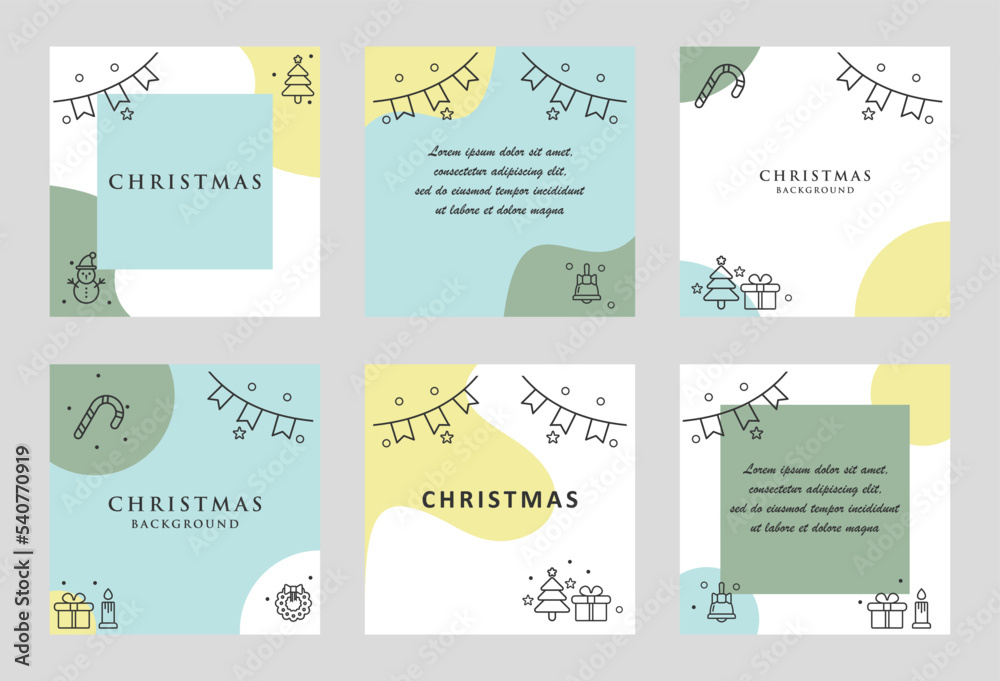 Christmas Post Feed For Social Media Template. Social media stories and post creative vector set.