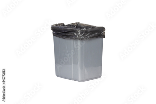 gray trash can on white background