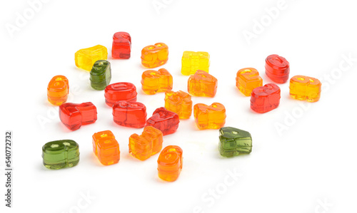 multi-colored marmalade (jelly, gelatin) of green, red, yellow, orange colors in the form of numbers on a white background
