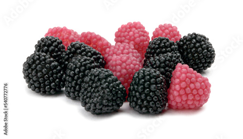 marmalade in the form of raspberries and blackberries on a white background