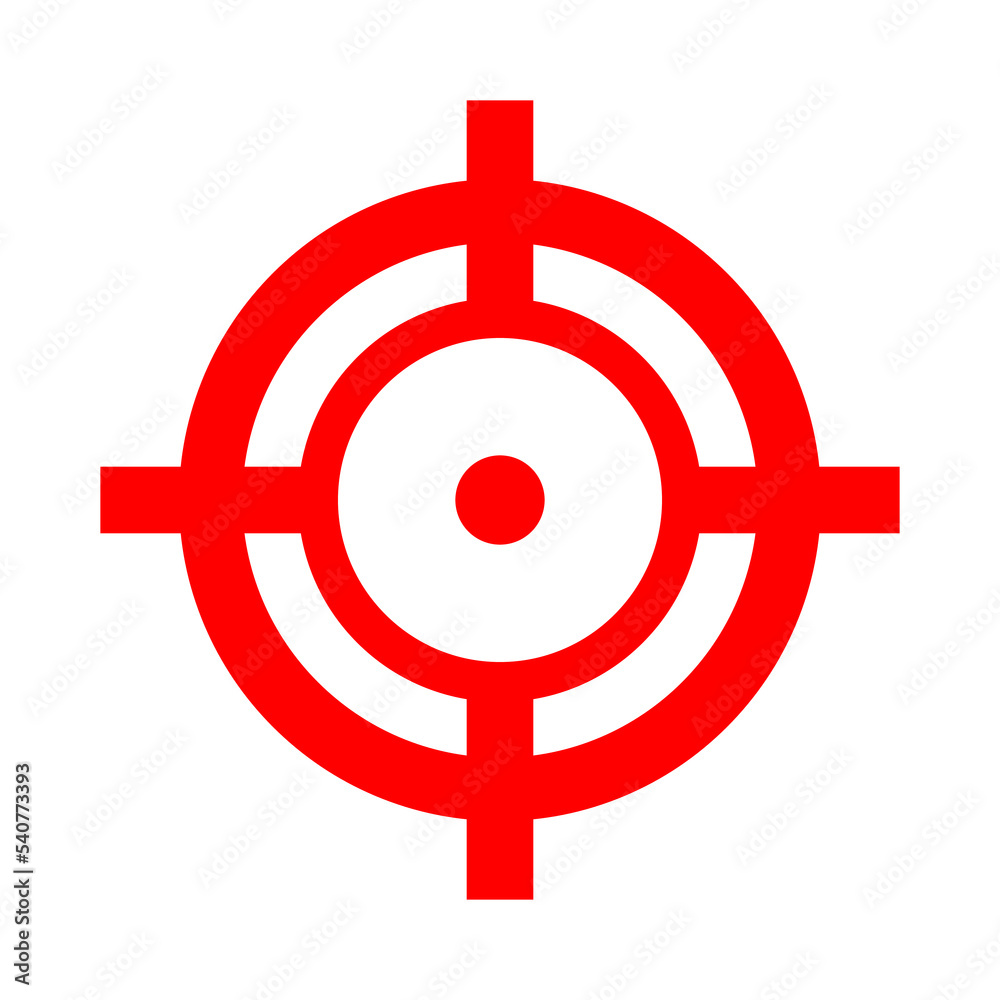 Target destination red icon. Aim sniper shoot. Focus cursor symbol. Bull eye mark. Vector isolated on white. Target destination red icon. Aim sniper shoot. Focus cursor symbol. Bull eye mark. Vector isolated on white.