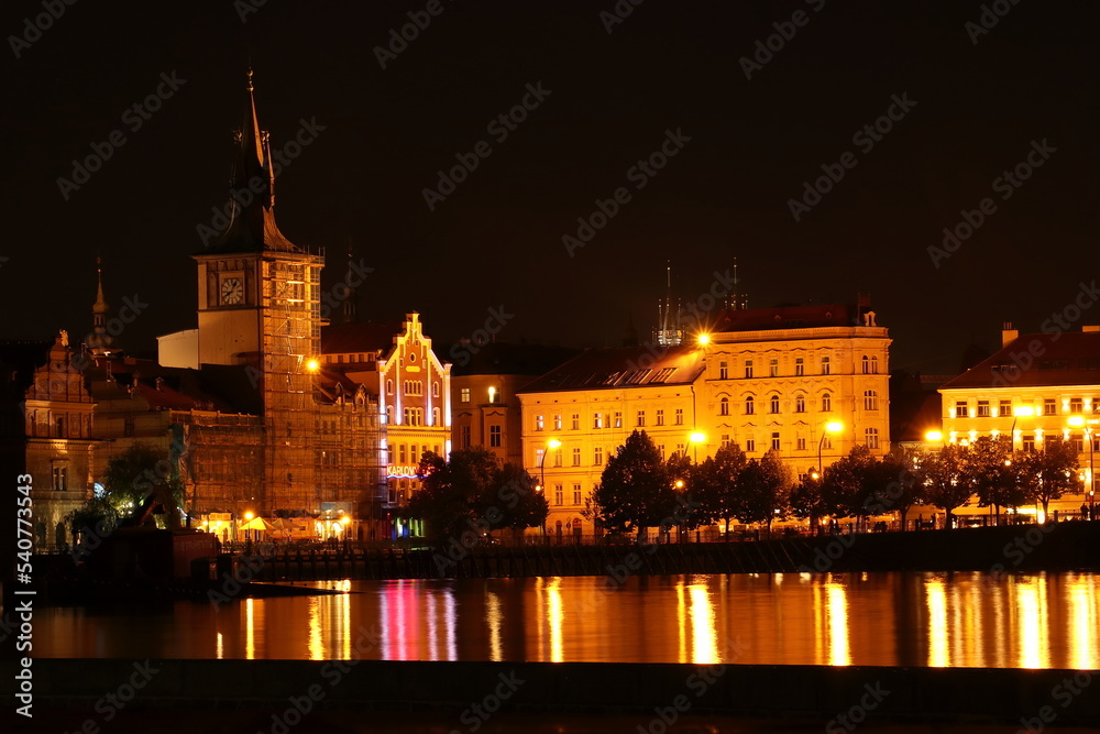 Fototapeta premium night Prague, illuminated Vltava Embankment