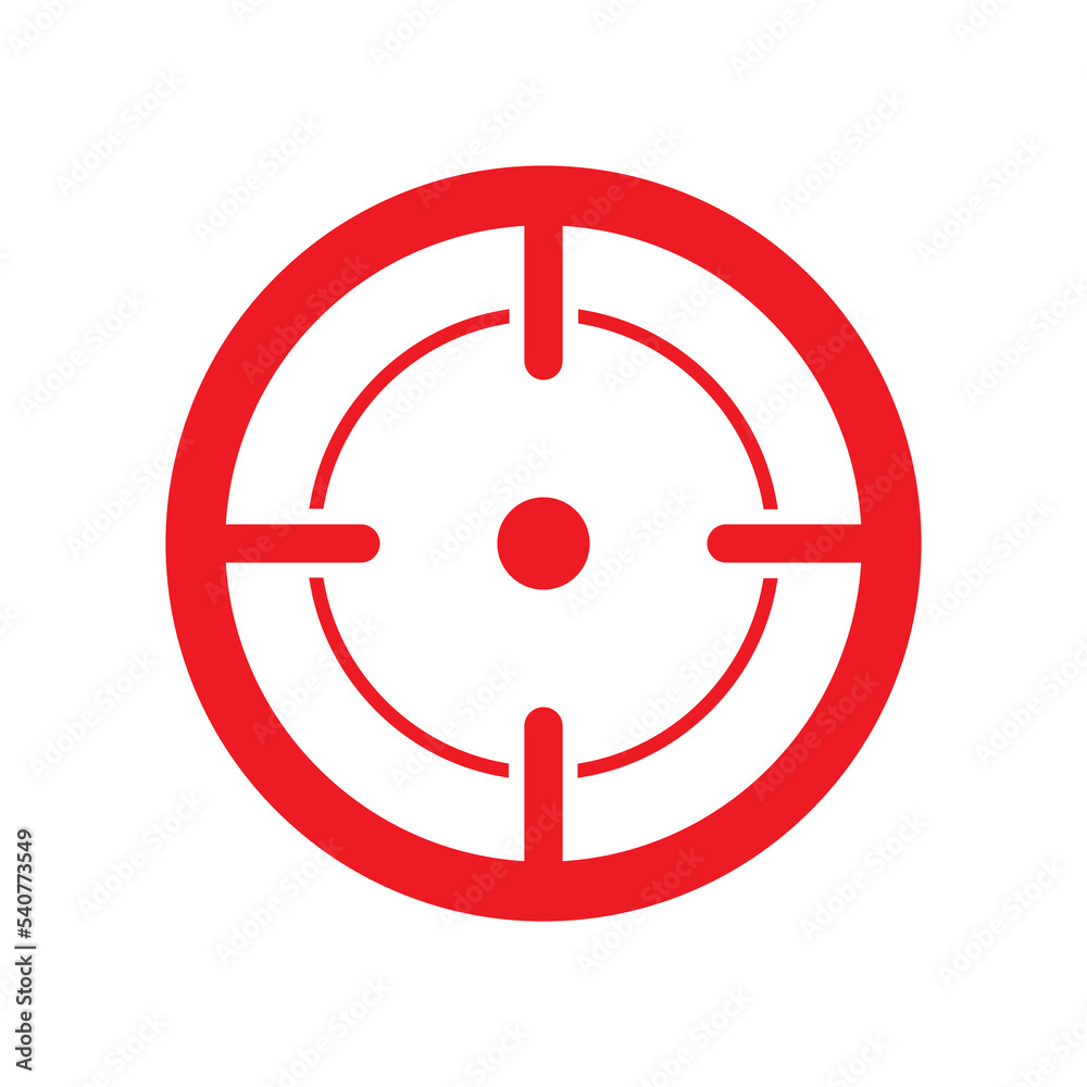 Target destination red icon. Aim sniper shoot. Focus cursor symbol. Bull eye mark. Vector isolated on white. Target destination red icon. Aim sniper shoot. Focus cursor symbol. Bull eye mark. Vector isolated on white.