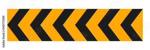 Arrow road yellow sign. Warning striped arrow. Safety type. Vector isolated on white background.