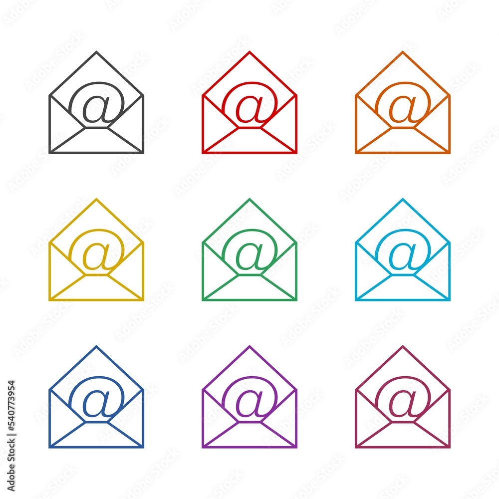 Mail letter logo icon isolated on white background. Set icons colorful Mail letter logo icon isolated on white background. Set icons colorful