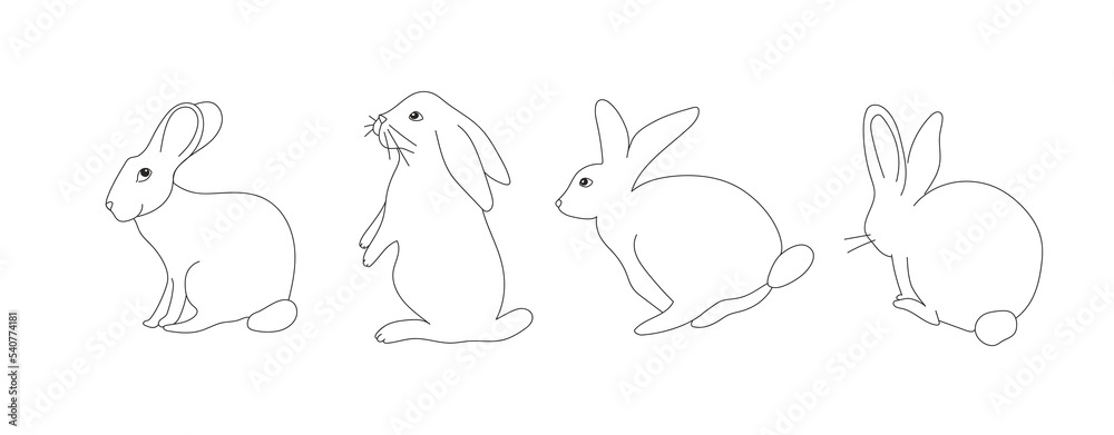 Set of rabbits illustration. Vector silhouette of a rabbit. Mid-Autumn Festival. Lovely background with hares. Funny rabbit.
