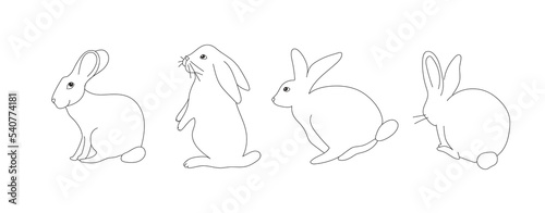 Set of rabbits illustration. Vector silhouette of a rabbit. Mid-Autumn Festival. Lovely background with hares. Funny rabbit. 