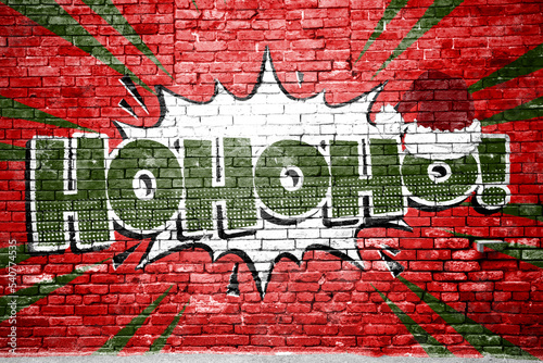 Hohoho! Christmas xmas Comic Style Graffiti Lettering on Brick Wall 