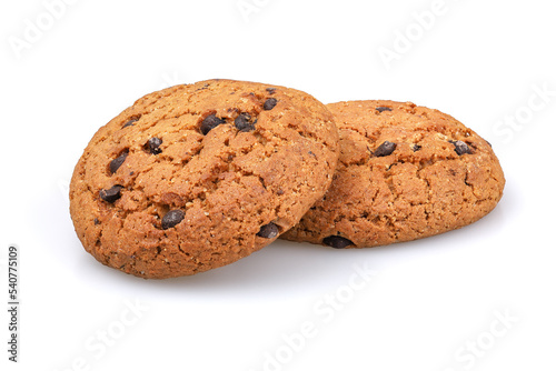 Oatmeal chocolate chip cookie isolated on white background