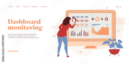 Predictive analytics dashboard in flat vector illustration. Data mining, modelling and machine learning. Information statistics. We banner layout template
