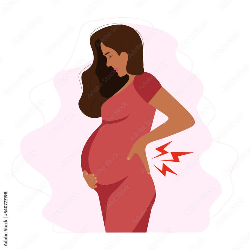 Worried Pregnant black woman experiences backache discomfort