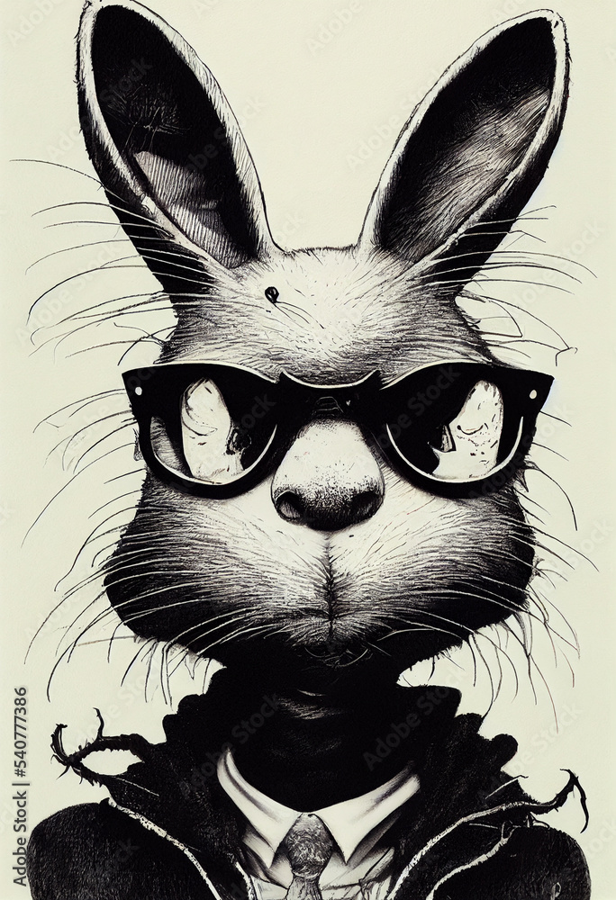 Bad Bunny, Crazy and Creepy illustration Generative AI