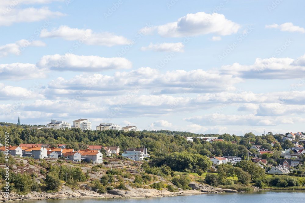 View from the sea residential area Gothenburg's archipelago, Sweden, Europe