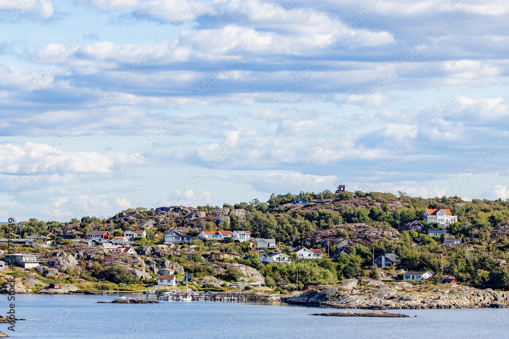 View from the sea residential area Gothenburg's archipelago, Sweden, Europe
