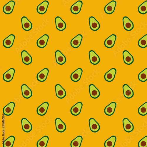 Avocado seamless pattern. Repeated pattern. Avocado fruit on bright yellow background
