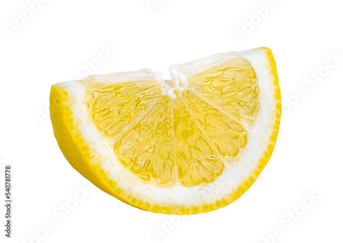 Lemon isolated on white or transparent background. One cut wedge of lemon fruit