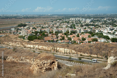 View from national park Migdal Tsedek to the city of Rosh HaAyin. Israel.
 photo