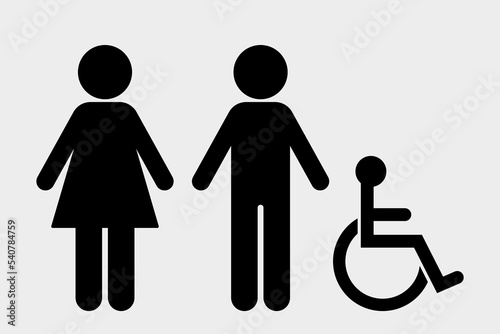 Toilet icon vector. male, female and disabled person on a wheelchair.