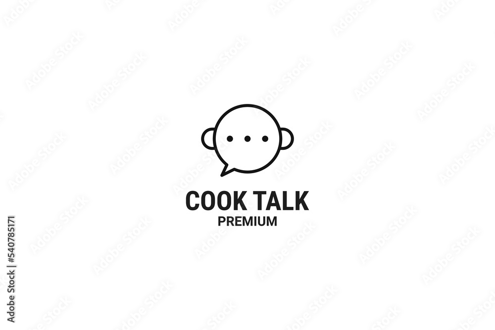 Flat cook pan talk logo design vector illustration