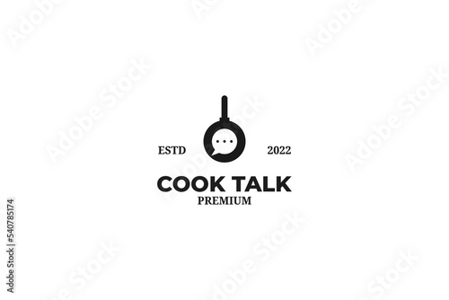 Flat cook pan talk logo design vector illustration