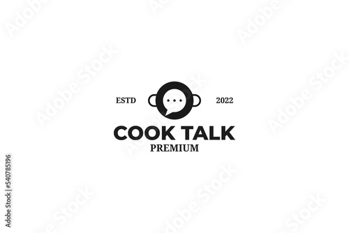 Flat cook pan talk logo design vector illustration