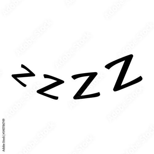 Vector bedtime snoring sleeper sign, sleeping text print doodle. Snore or dream nap sound, zzzz icon. Rest and relax zzzz emblem, snooze symbol