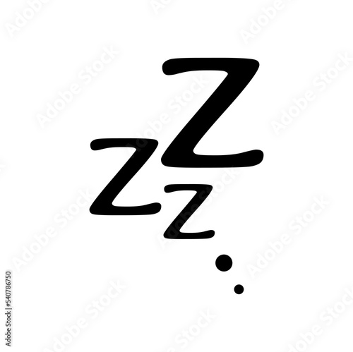Vector bedtime sleep sign of three zzz, snore or dream nap sound icon. Vector snoring sleeper sign. Snooze symbol, rest and relax zzz doodle photo