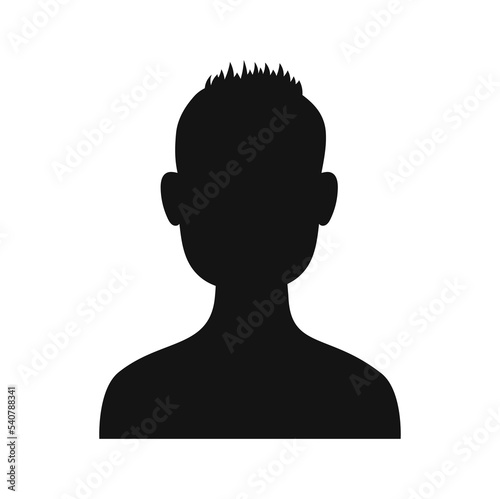 Social media profile, user interface, anonymous character. Vector schoolboy or student, man with fashion hairstyle. Faceless young male avatar silhouette